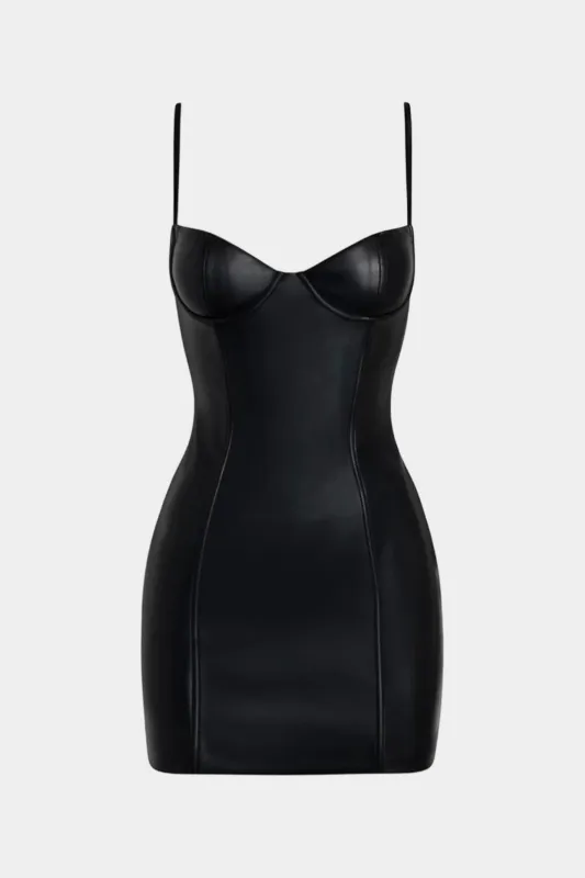 Faux Leather Bustier Slip Sleeveless Mini Dress sold by Micas