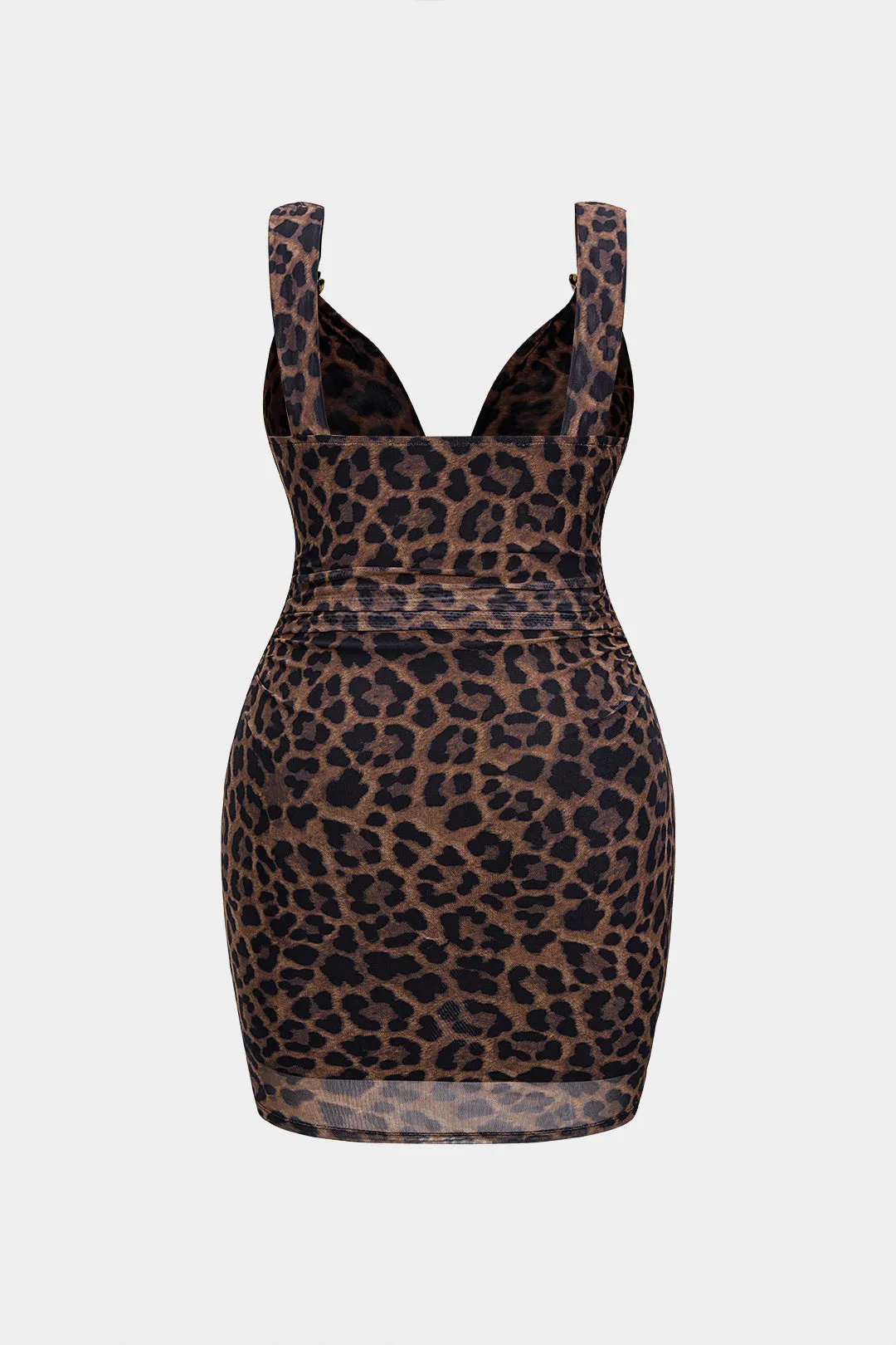 Plus Size Leopard Print Mesh V-Neck Metallic Decor Sleeveless Mini Dress sold by Micas product image thumbnail 2