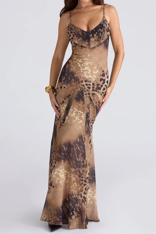 Leopard Print V-Neck Seamdetail Slip Sleeveless Maxi Dress sold by Micas