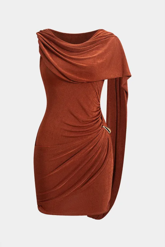 Draped Cowl Neck Asymmetrical Ruched Sleeveless Mini Dress sold by Micas