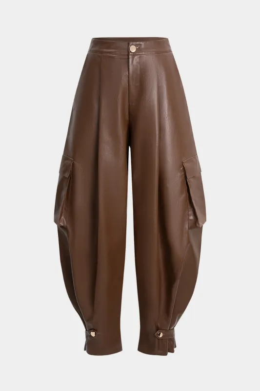 Faux Leather Ruched Pocket Wide Leg Pants sold by Micas