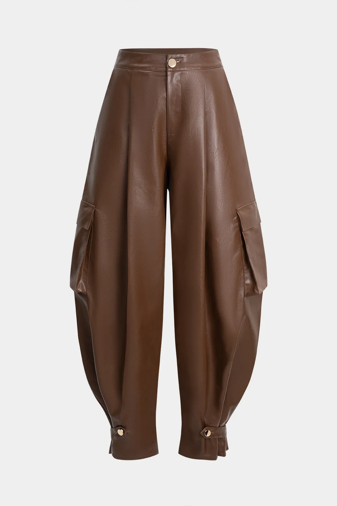 Faux Leather Ruched Pocket Wide Leg Pants sold by Micas