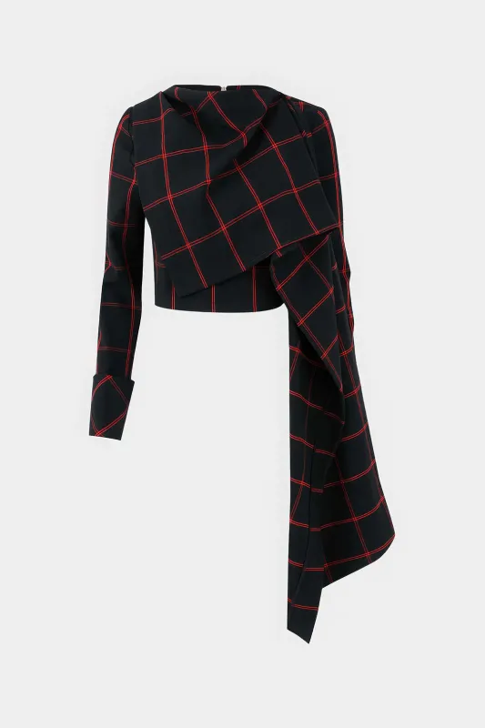 Plaid Print Wrap Long-Sleeve Top sold by Micas