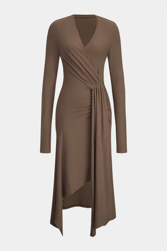 Ruched Strappy Asymmetrical Long Sleeve Maxi Dress sold by Micas