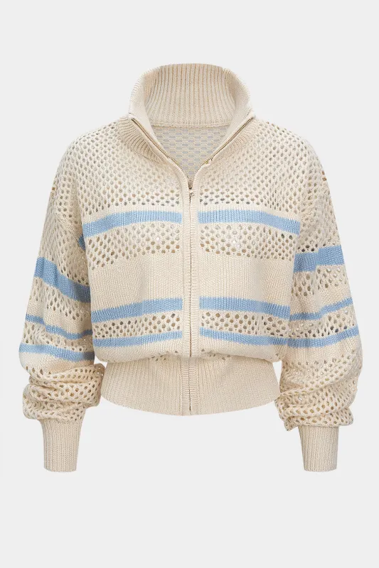Knit Contrast Cut Out Zipper Cardigan sold by Micas