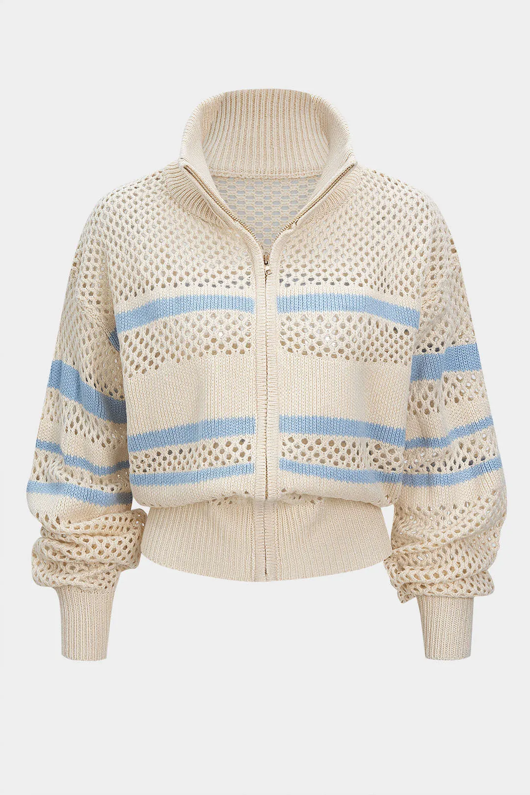 Knit Contrast Cut Out Zipper Cardigan sold by Micas