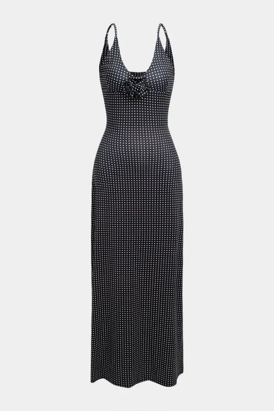 Polka Dots Print V-Neck 3D Flower Slip Sleeveless Maxi Dress sold by Micas