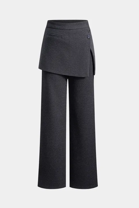 Asymmetrical Button Straight Leg Pants sold by Micas