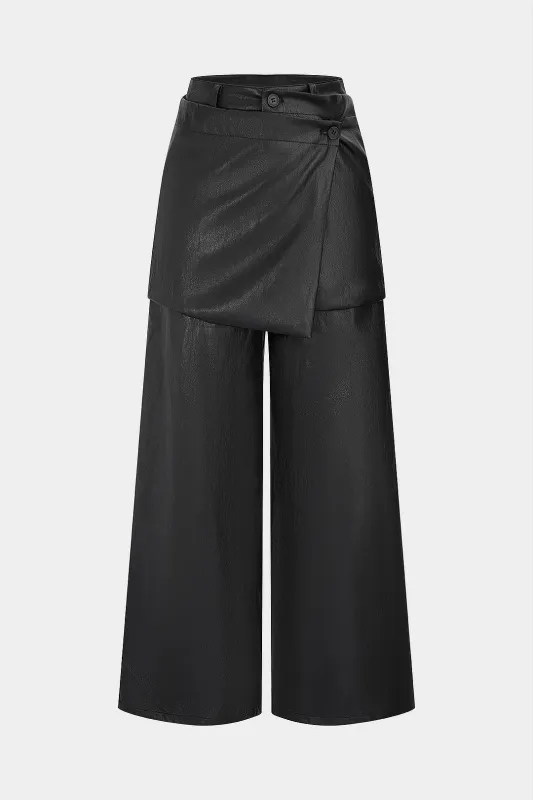 Faux Leather Asymmetrical Wide Leg Pants sold by Micas