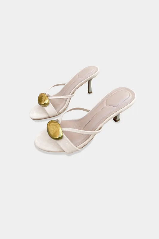 Metallic Decor Open Toe High Heels sold by Micas