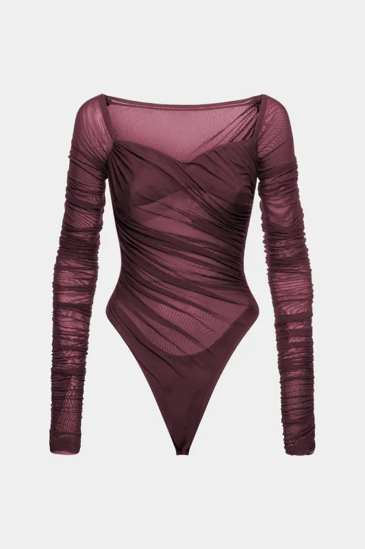 Mesh Ruched Long Sleeve Bodysuit sold by Micas
