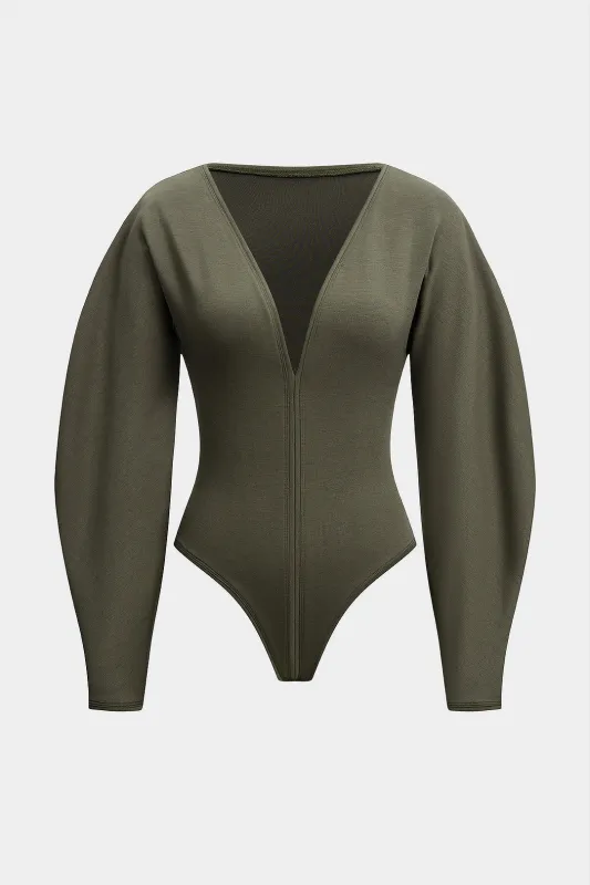 Ruched V-Neck Long Sleeve Bodysuit sold by Micas