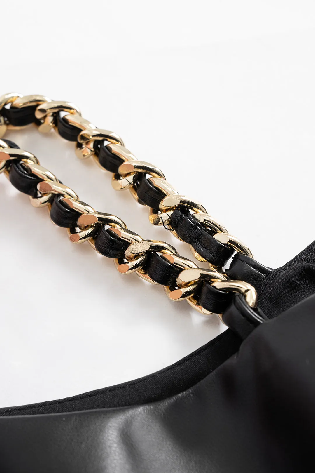 Faux Leather Metallic Chain Crossed Ruched Long Sleeve Mini Dress sold by Micas product image thumbnail 4