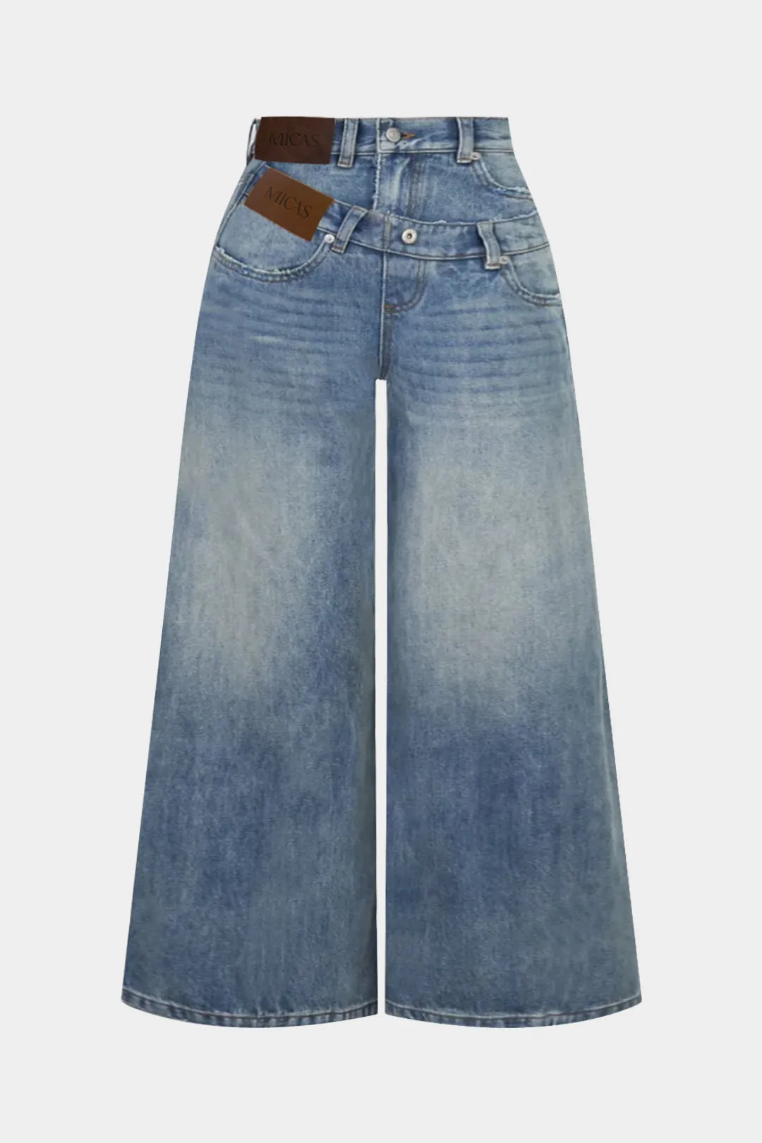 Plus Size Denim Asymmetrical Double Waistband Jeans sold by Micas