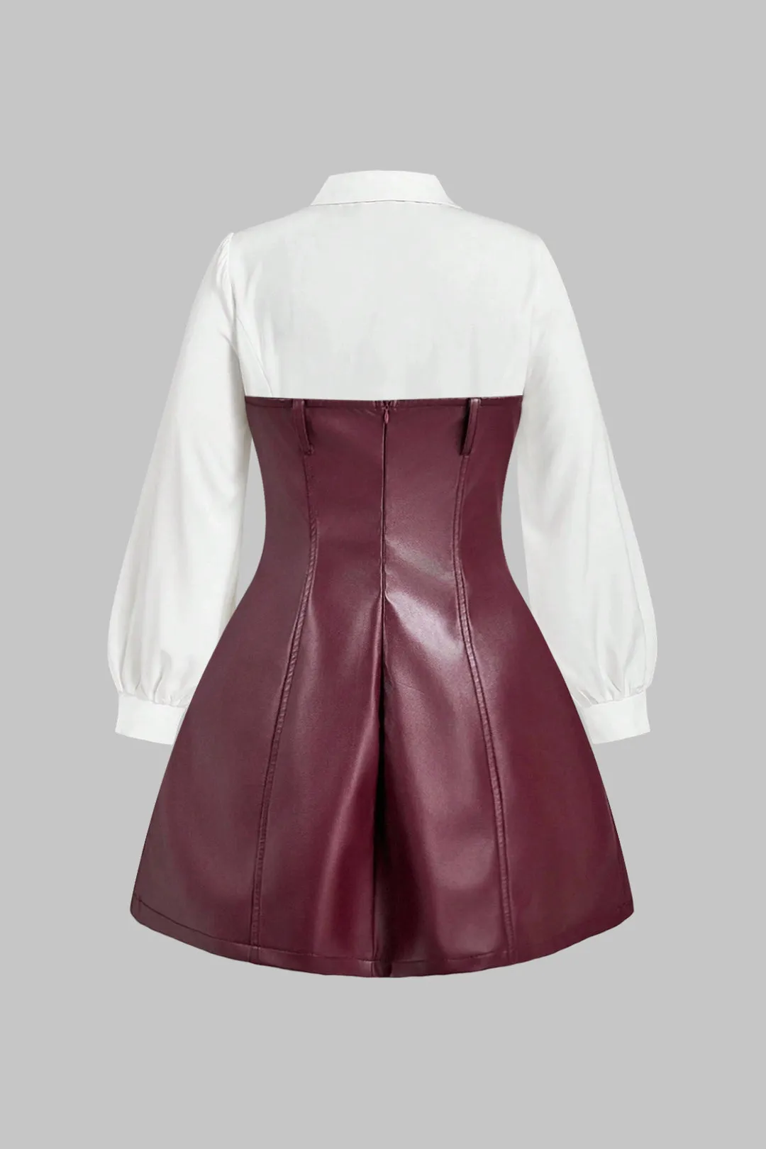 Plus Size Faux Leather Patchwork V-Neck Long Sleeve Mini Dress sold by Micas product image thumbnail 2