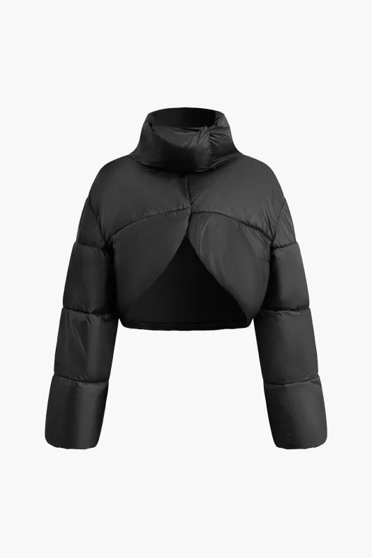 Solid Stand Collar Long Sleeve Cropped Puffer sold by Micas