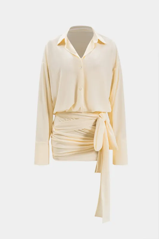 Ruched Tie Knot Button Long Sleeve Mini Dress sold by Micas