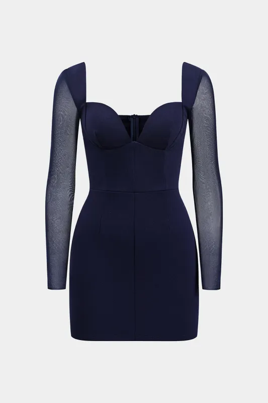 Mesh Patchwork Zipper Bustier Long Sleeve Mini Dress sold by Micas