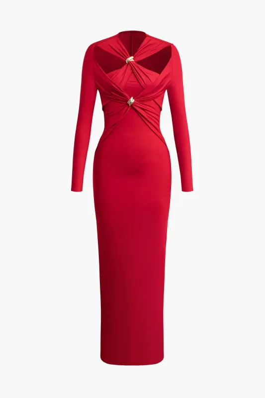 Cross Ruched Cut Out Slit Maxi Dress sold by Micas