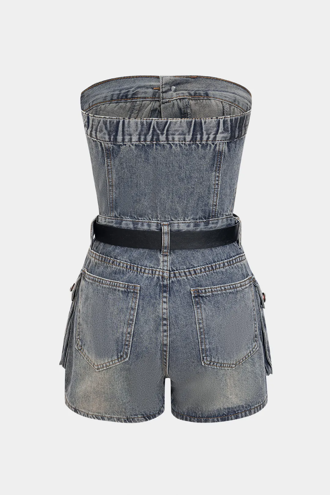 Denim Cut Out Belted Strapless Sleeveless Jumpsuit sold by Micas product image thumbnail 2