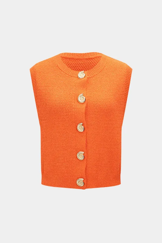Knit Round Neck Metallic Button Vest sold by Micas