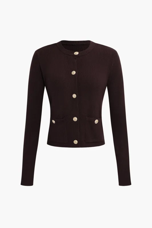 Knit Button Pocket Long Sleeve Cardigan sold by Micas