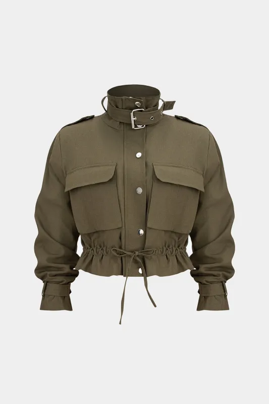 Drawstring Pocket Cropped Jacket sold by Micas