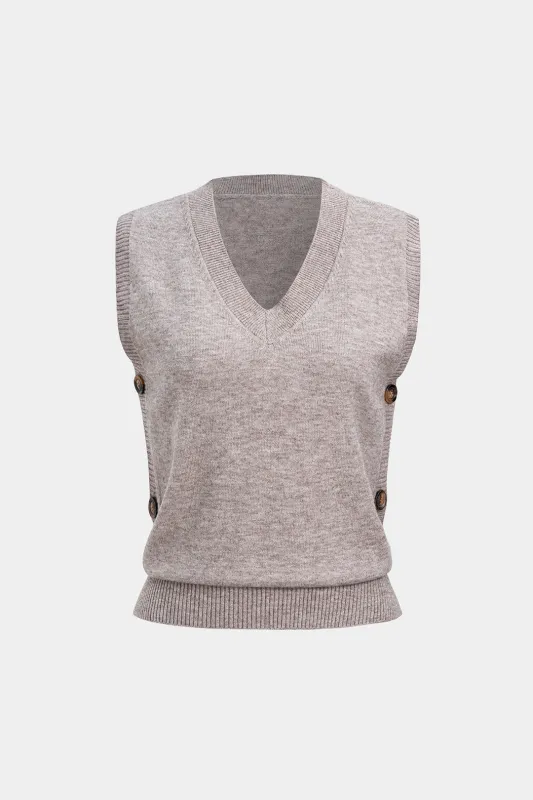 Knit Button V-Neck Vest sold by Micas