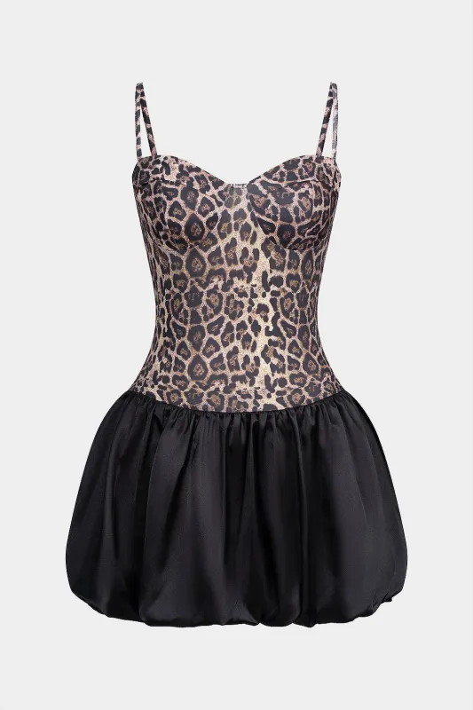 Leopard Print Patchwork Slip Sleeveless Mini Dress sold by Micas