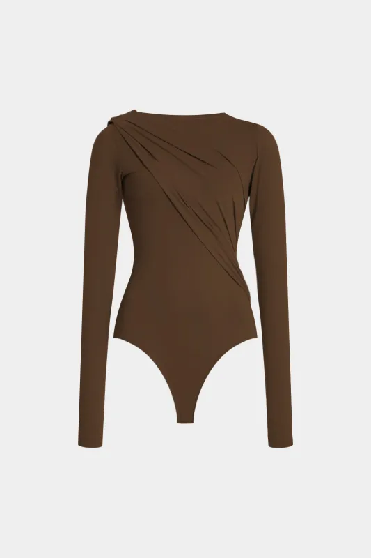 Asymmetrical Ruched Long Sleeve Bodysuit sold by Micas