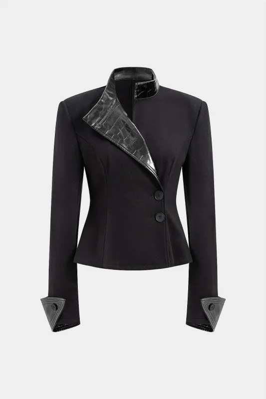 Faux Leather Patchwork Asymmetrical Jacket sold by Micas