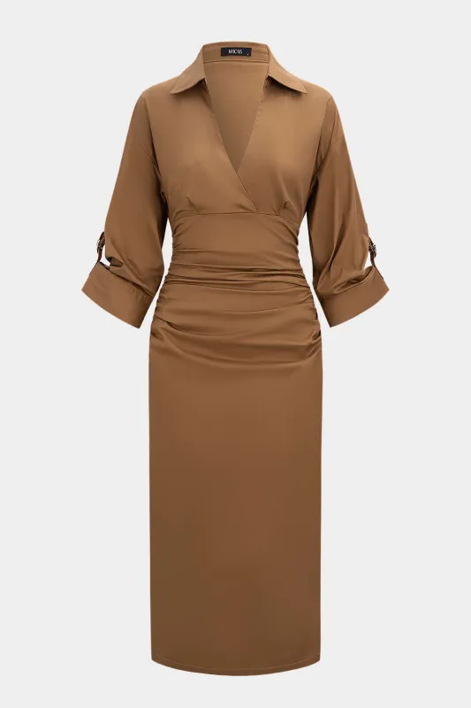 V-Neck Ruched Long Sleeve Midi Dress sold by Micas