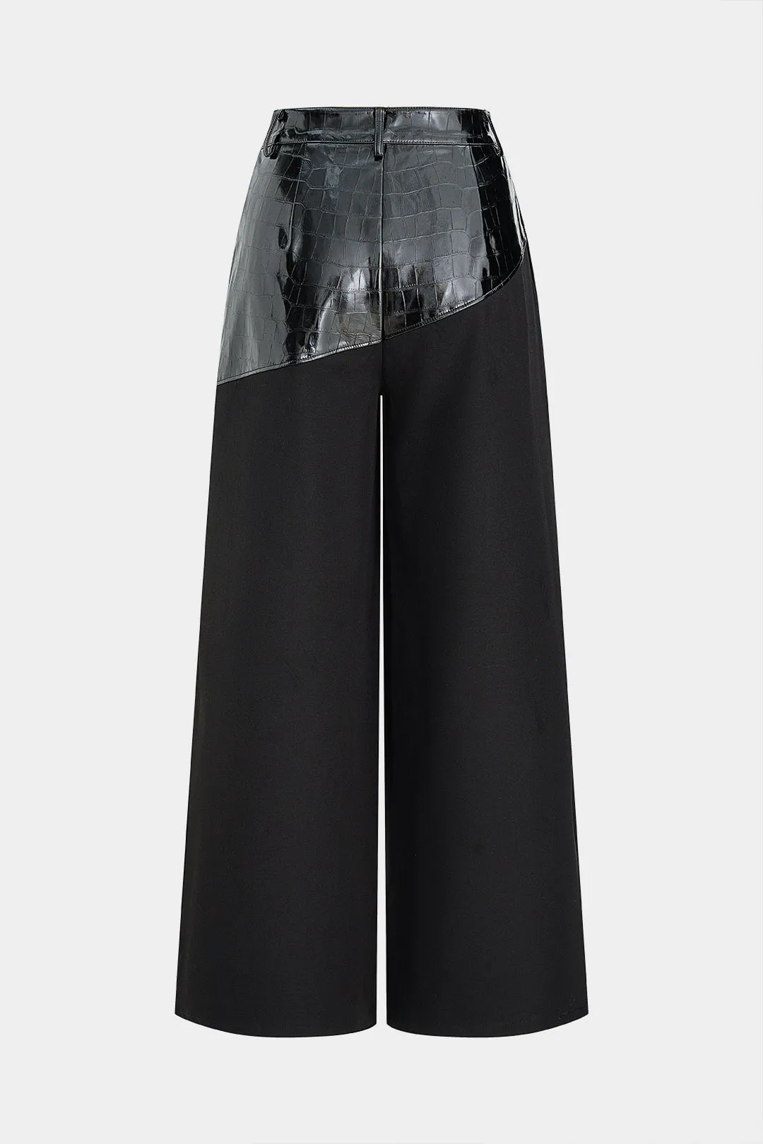 Faux Leather Patchwork Asymmetrical Straight Leg Pants sold by Micas product image thumbnail 2