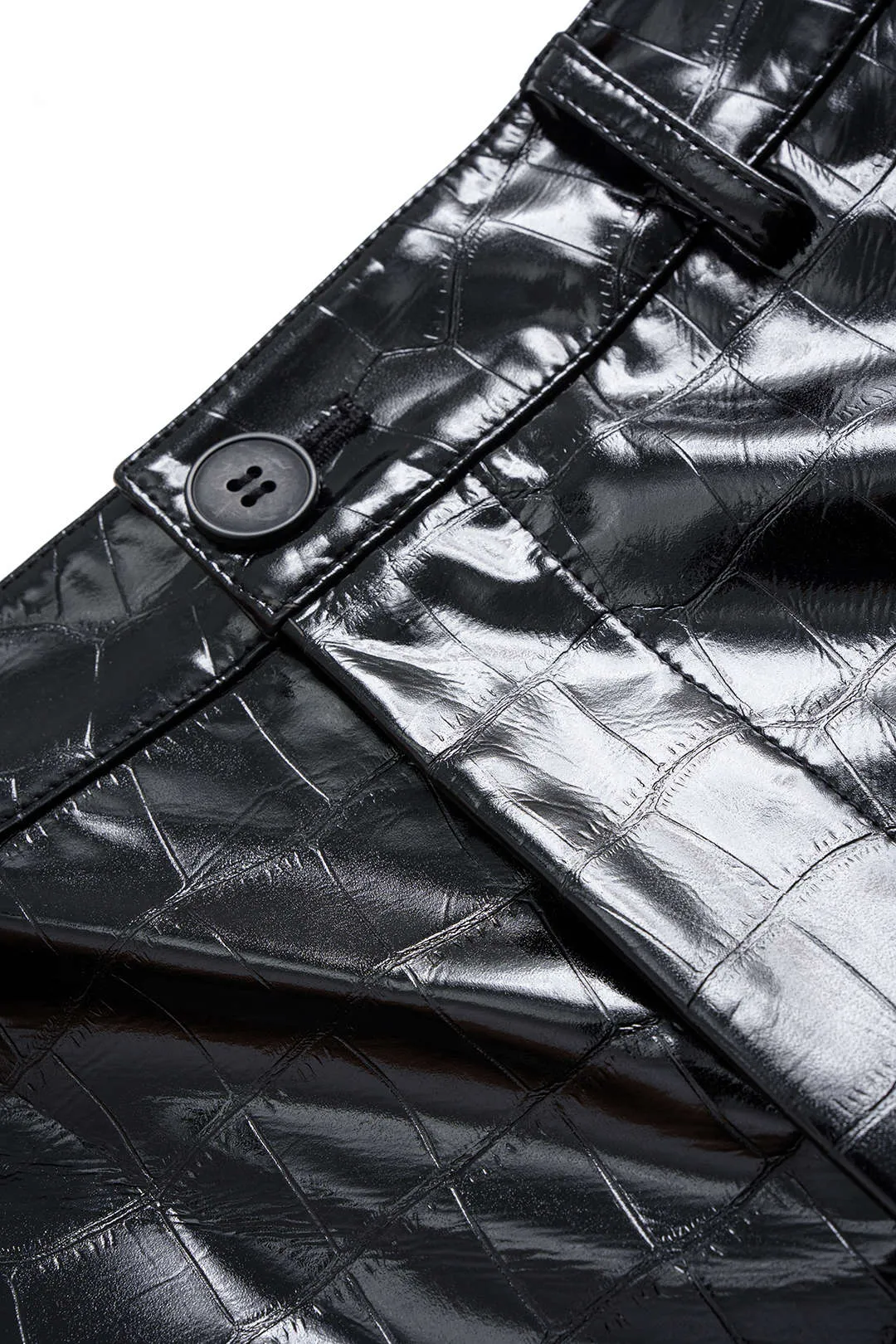 Faux Leather Patchwork Asymmetrical Straight Leg Pants sold by Micas product image thumbnail 3