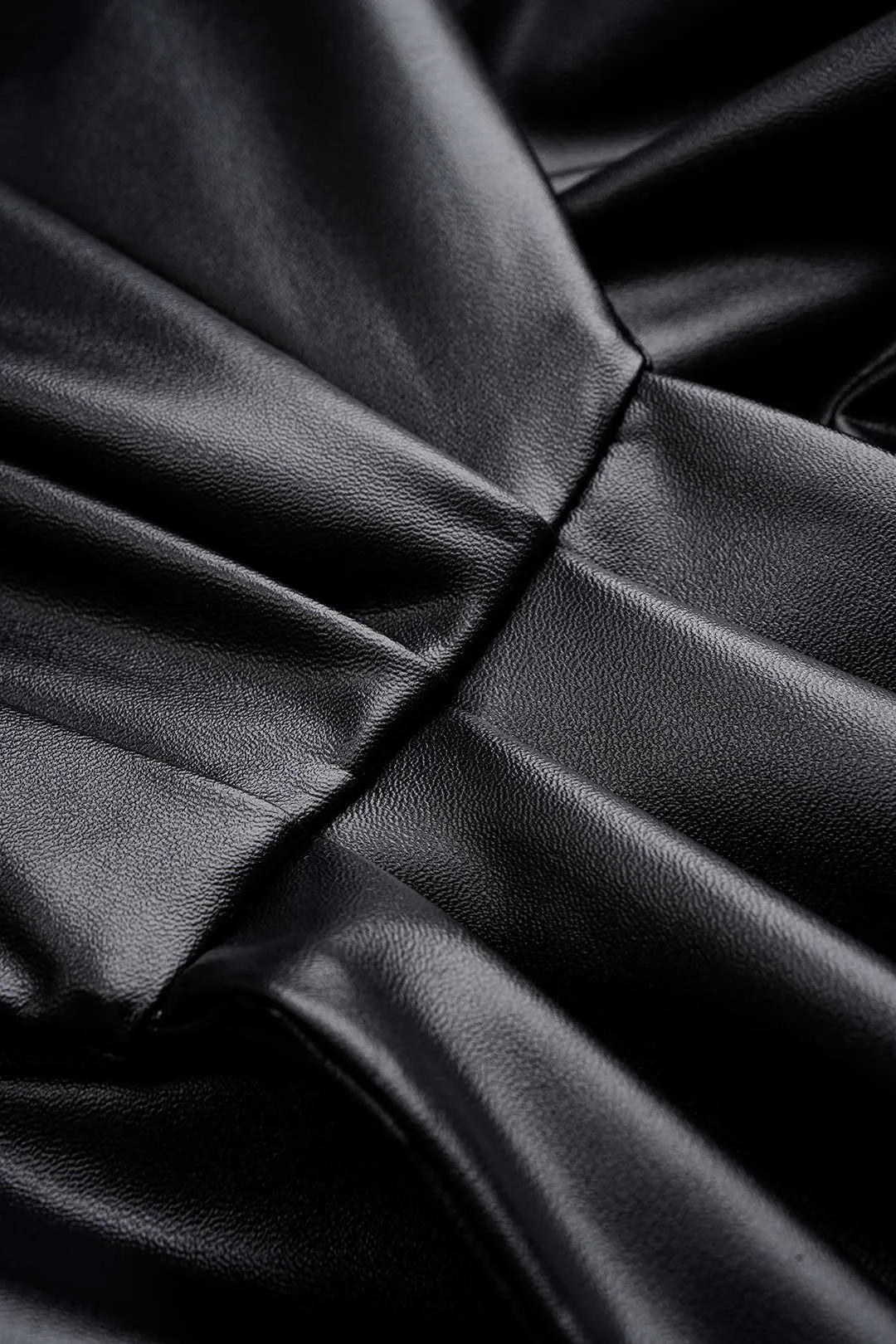 Faux Leather Tie Front Ruched Long-Sleeve Shirt sold by Micas product image thumbnail 4