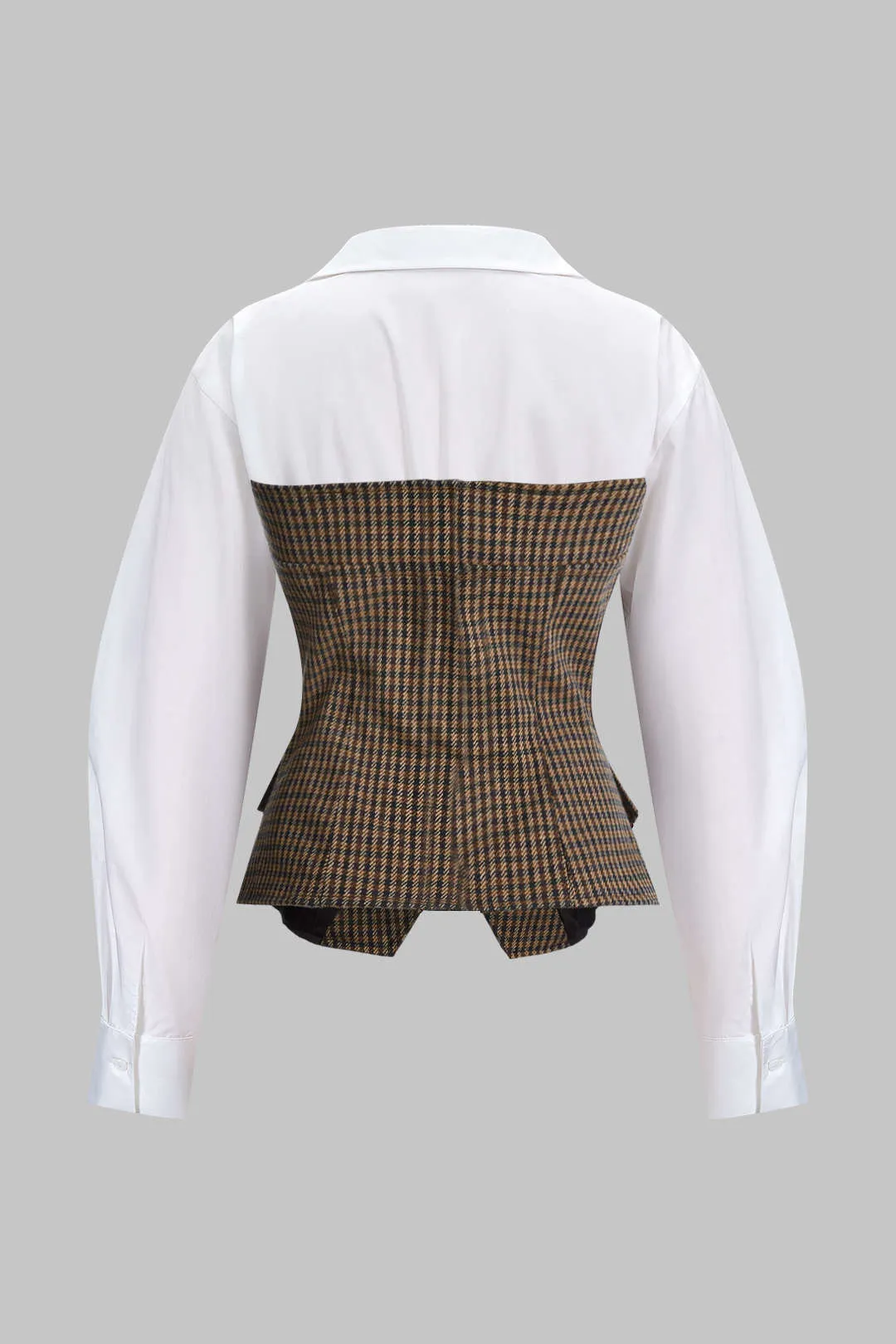 Plaid Print Irregular Button Zipper Long-Sleeved Top sold by Micas product image thumbnail 2