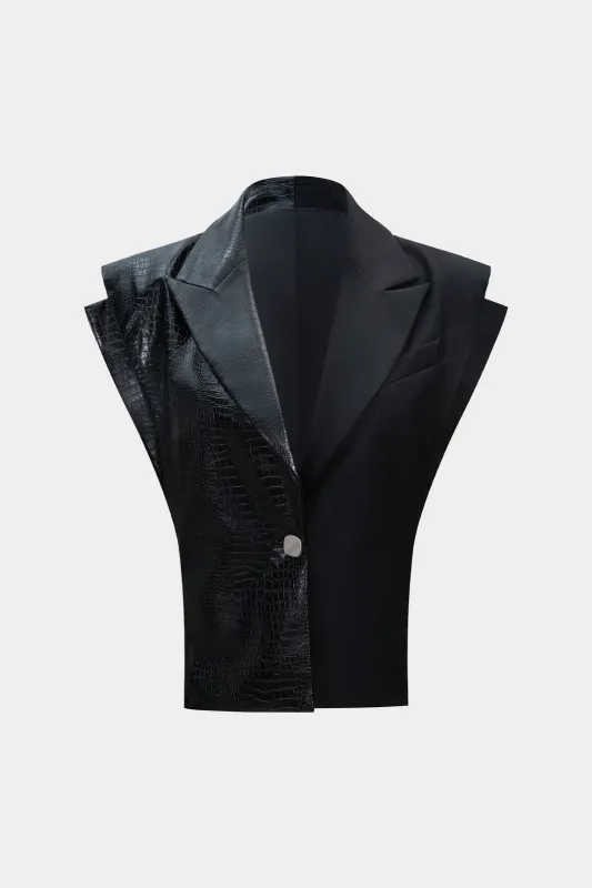 Faux Leather Patchwork Shoulder Pads Vest sold by Micas