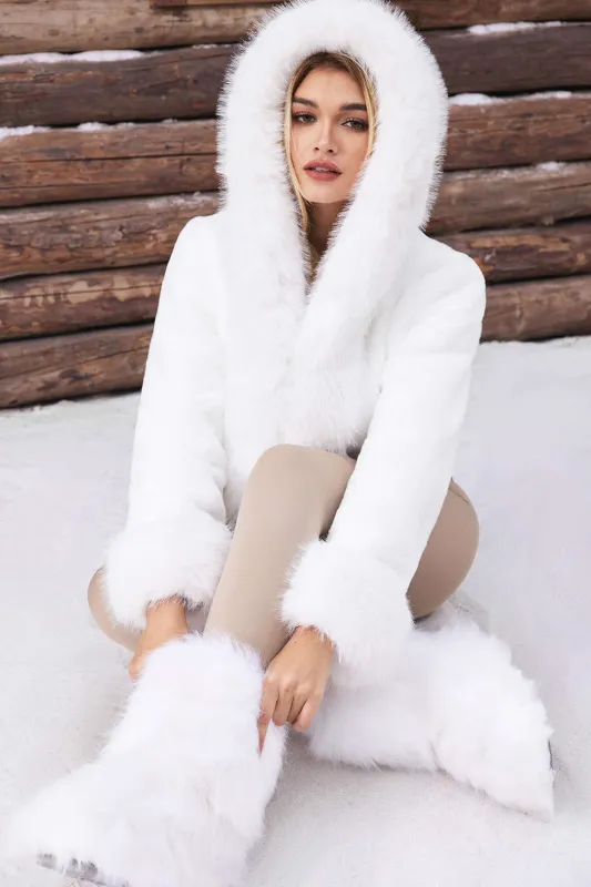 Faux Fur Hooded Cropped Coat sold by Micas
