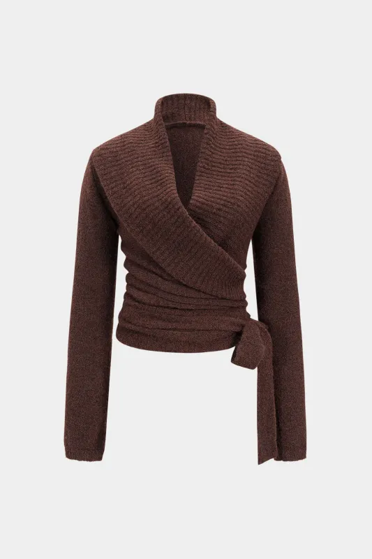 Knit Ribbed Tie-Up Wrap Long Sleeve Cardigan sold by Micas