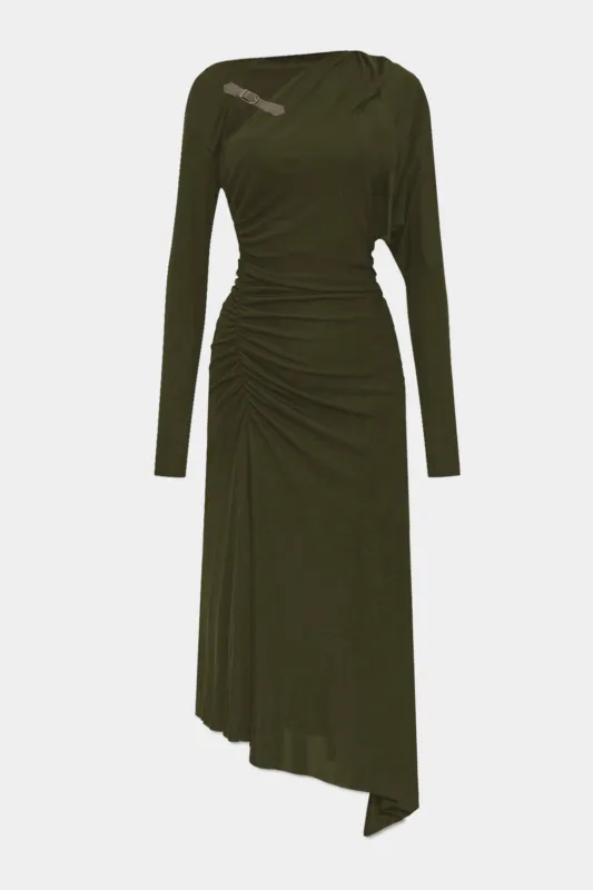 Asymmetrical Ruched Long Sleeve Midi Dress sold by Micas
