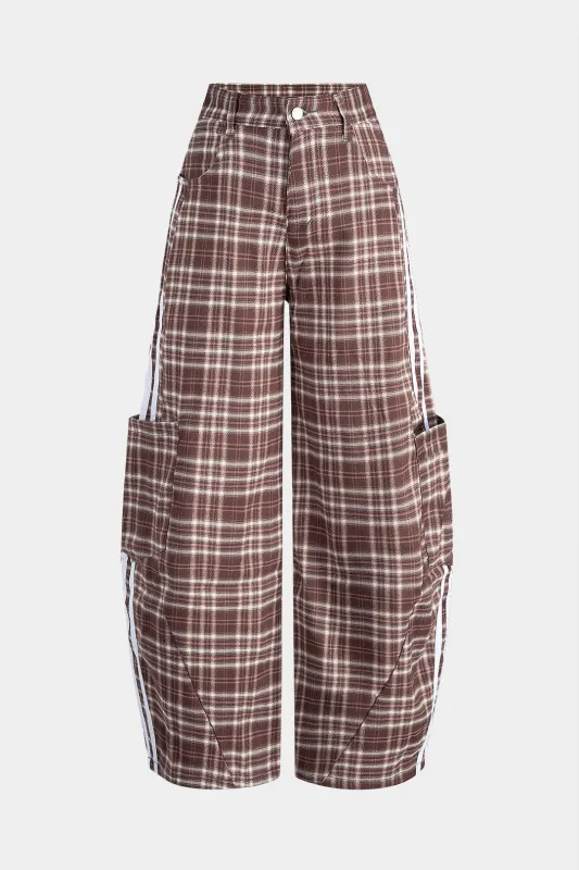 Plaid Print Pocket Button Cargo Pants sold by Micas