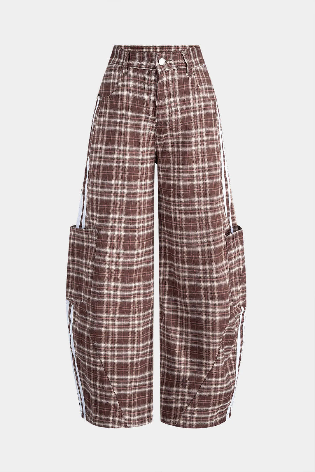 Plaid Print Pocket Button Cargo Pants sold by Micas