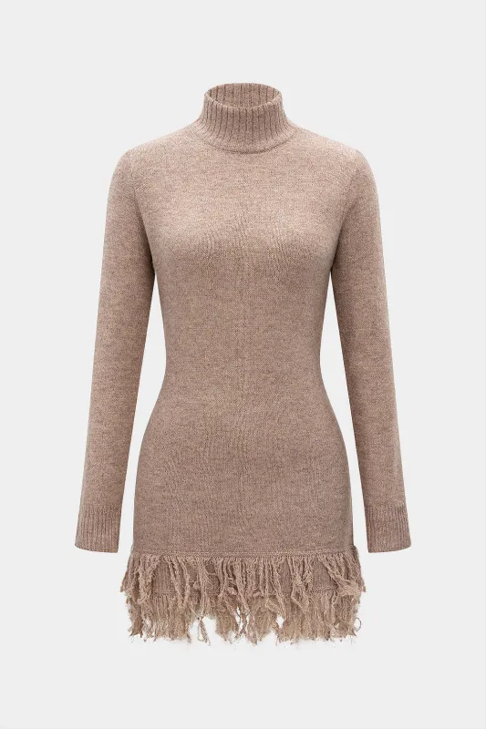 Knit Fringe Mock Neck Long Sleeve Dress sold by Micas