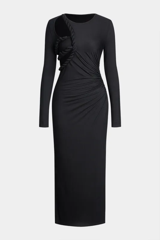 Asymmetrical Hollow Out Twist Knot Long Sleeve Maxi Dress sold by Micas