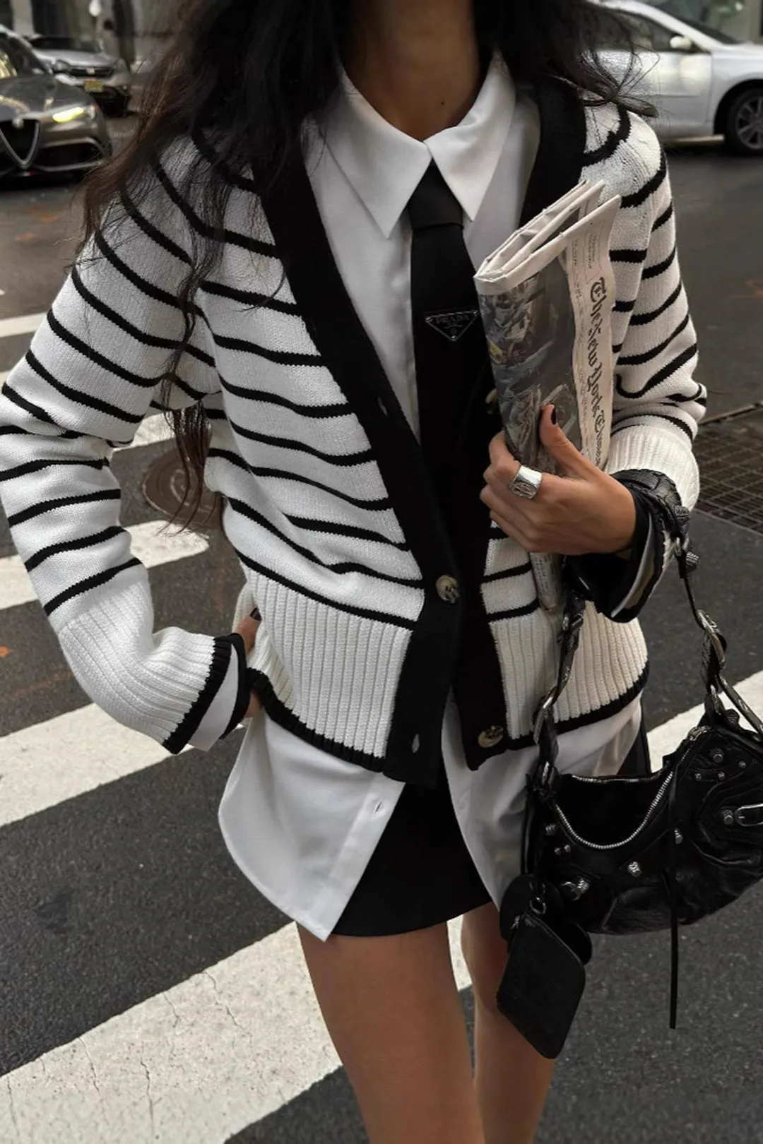 Knit Contrast Stripes Print V-Neck Button Cardigan sold by Micas product image thumbnail 2