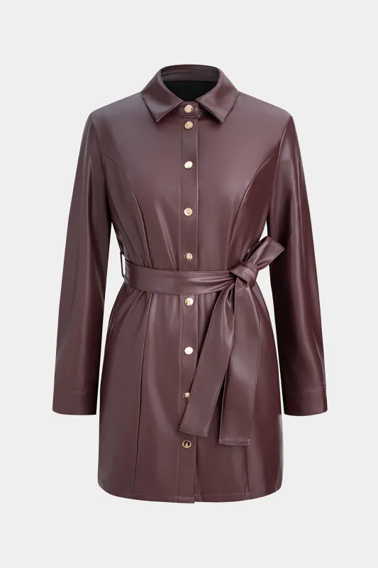 Faux Leather Belted Long Sleeve Mini Dress sold by Micas