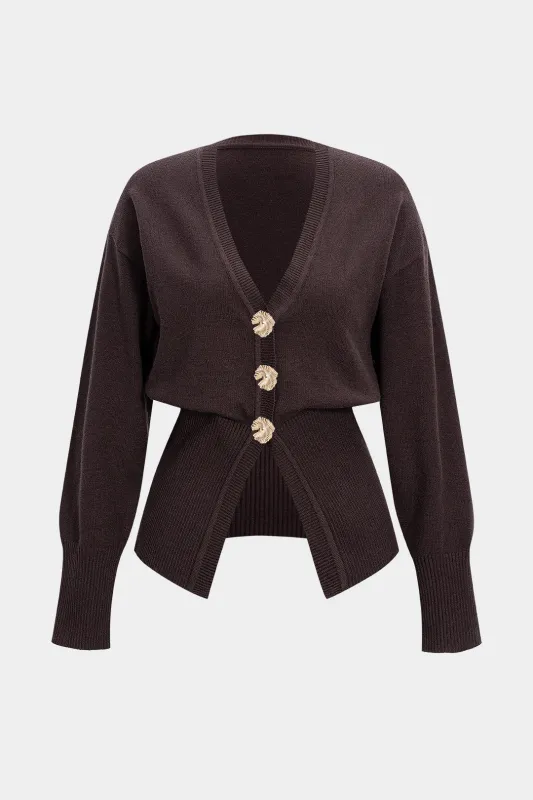 Knit Metallic Button V-Neck Cardigan sold by Micas