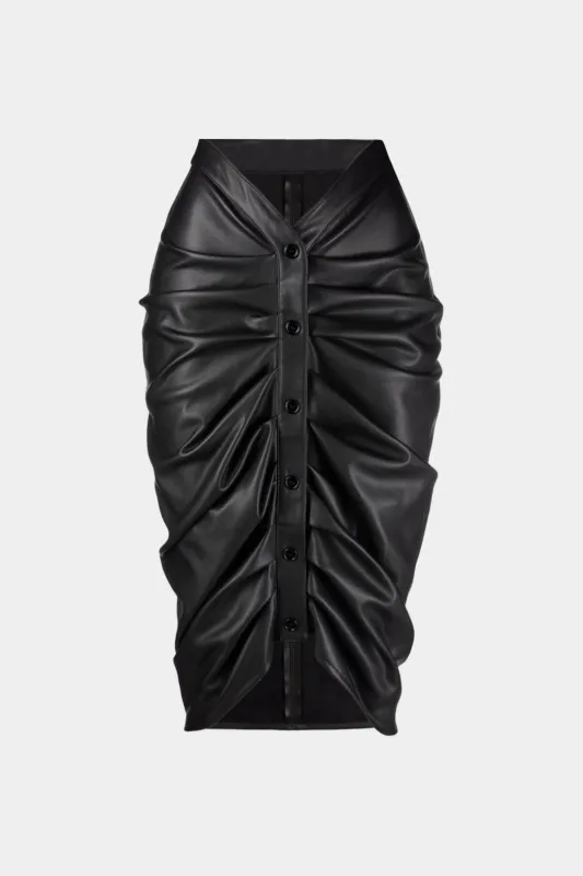 Faux Leather Button Ruched Skirt sold by Micas
