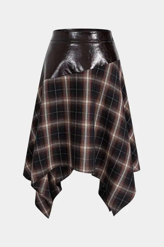 Plus Size Faux Leather Patchwork Asymmetrical Hem Skirt sold by Micas