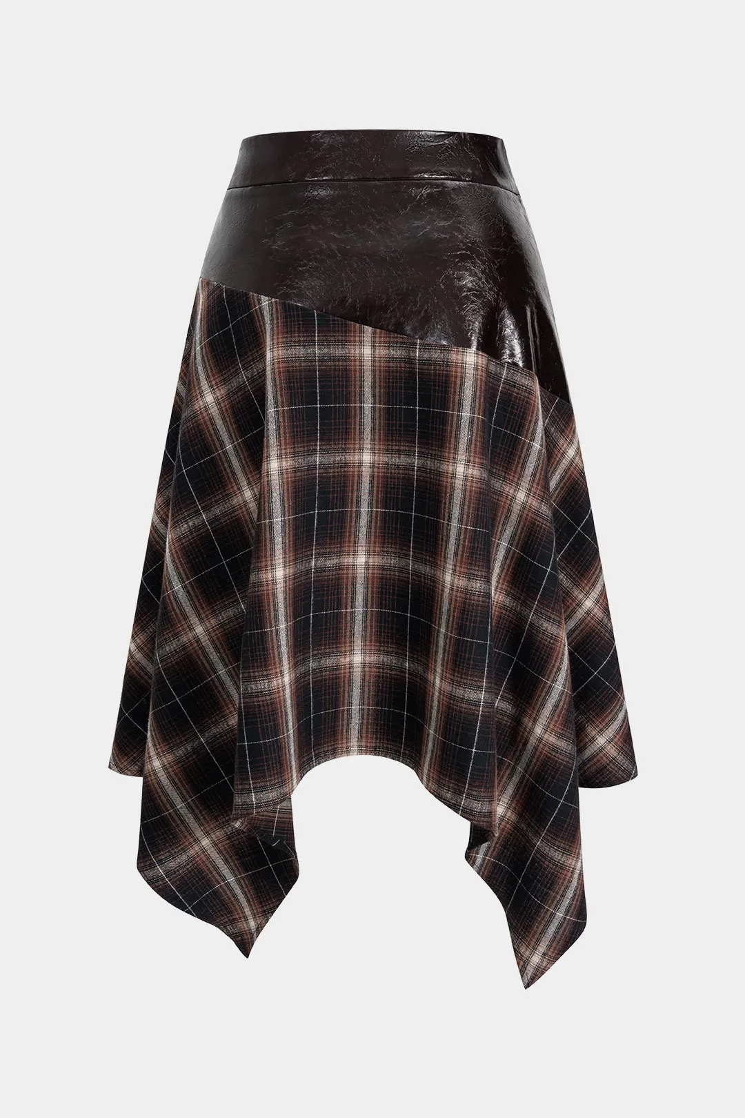 Plus Size Faux Leather Patchwork Asymmetrical Hem Skirt sold by Micas product image thumbnail 2